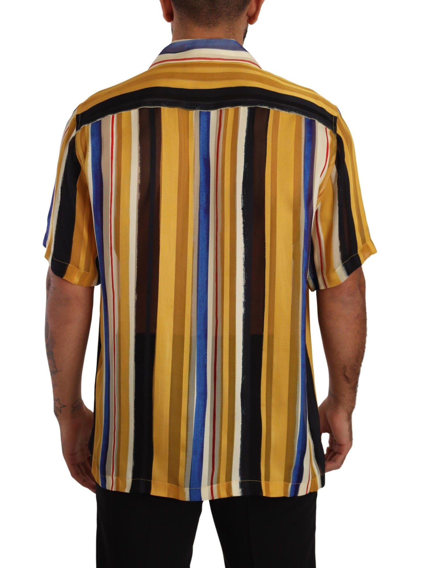 Camisa de hombre Dolce & Gabbana en mezcla de seda a rayas amarillas