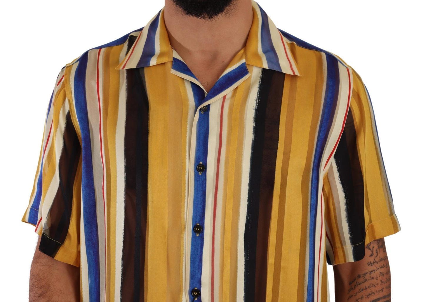 Camisa de hombre Dolce & Gabbana en mezcla de seda a rayas amarillas