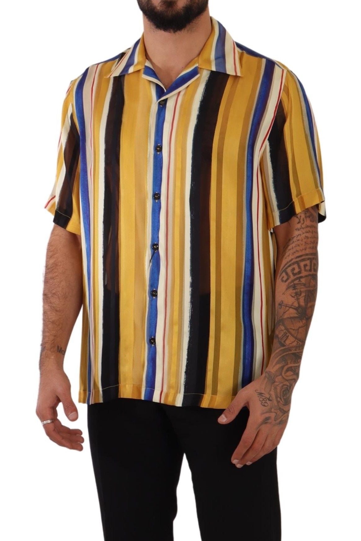 Camisa de hombre Dolce & Gabbana en mezcla de seda a rayas amarillas