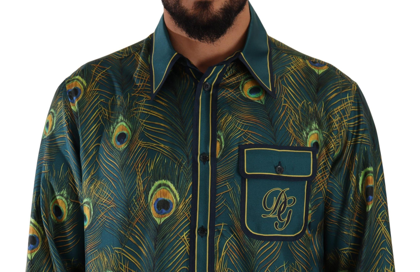 Dolce & Gabbana Camisa de seda con estampado de plumas de pavo real