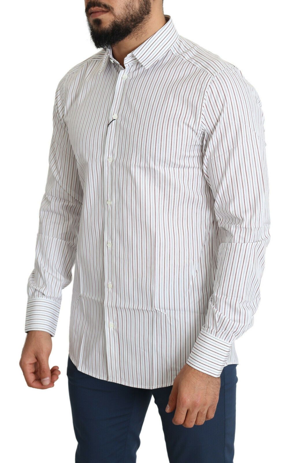 Dolce & Gabbana Elegante camisa de vestir de algodón a rayas blancas