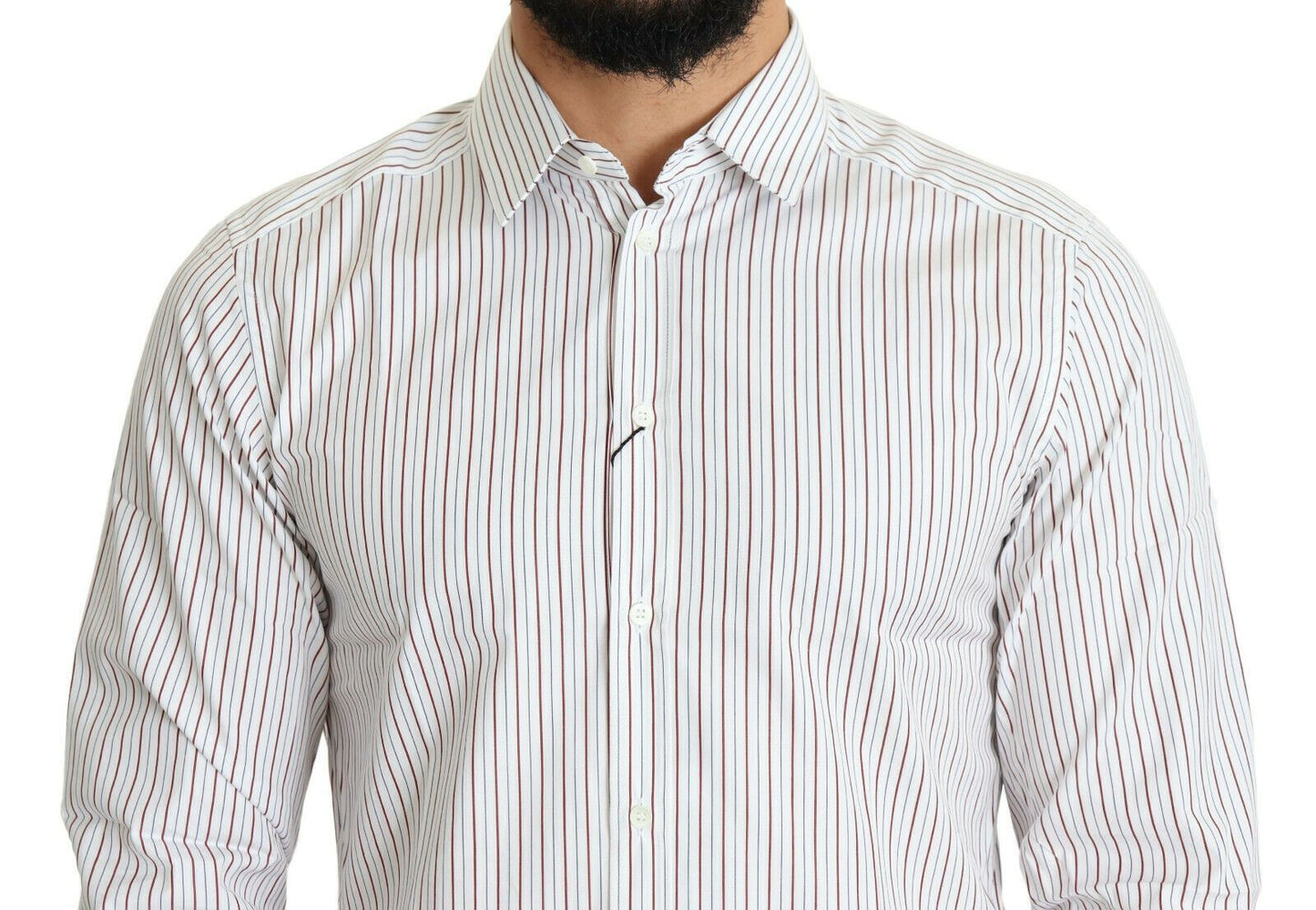 Dolce & Gabbana Elegante camisa de vestir de algodón a rayas blancas