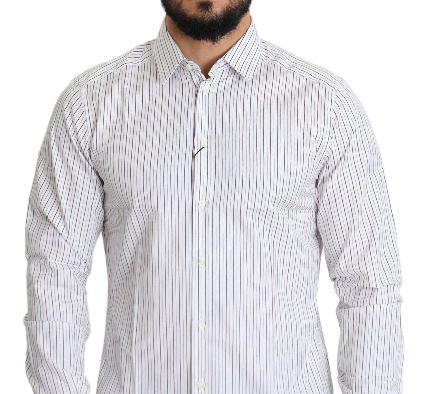 Dolce & Gabbana Elegante camisa de vestir de algodón a rayas blancas