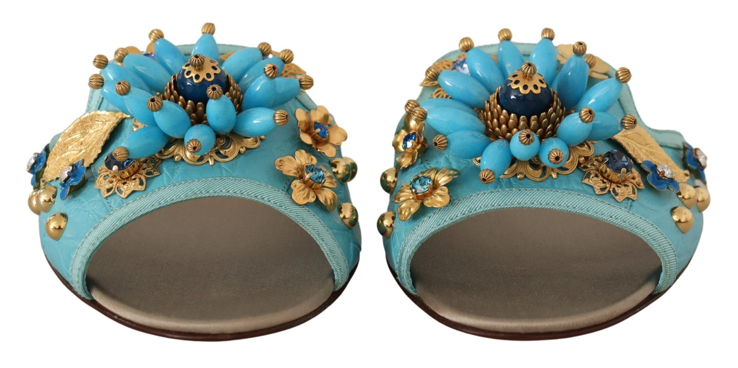 Dolce & Gabbana Exquisitas sandalias de cuero exótico adornadas con cristales