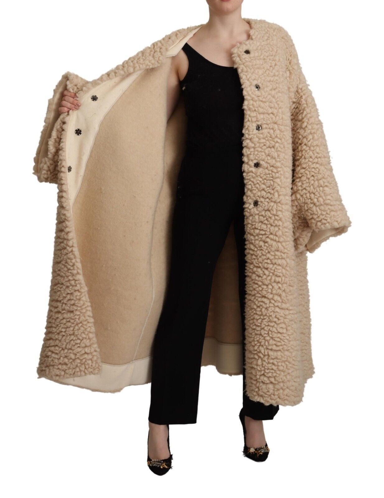 Dolce & Gabbana Elegante chaqueta abrigo de cachemira beige