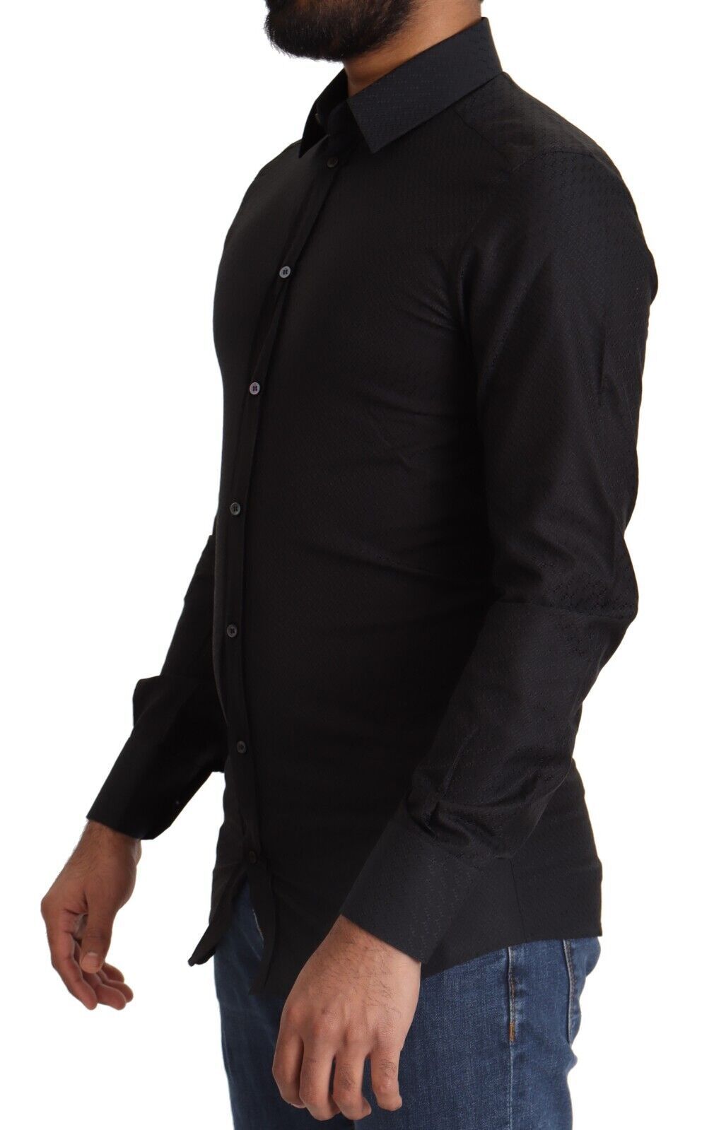 Dolce & Gabbana Camisa de vestir elegante de algodón negro dorado