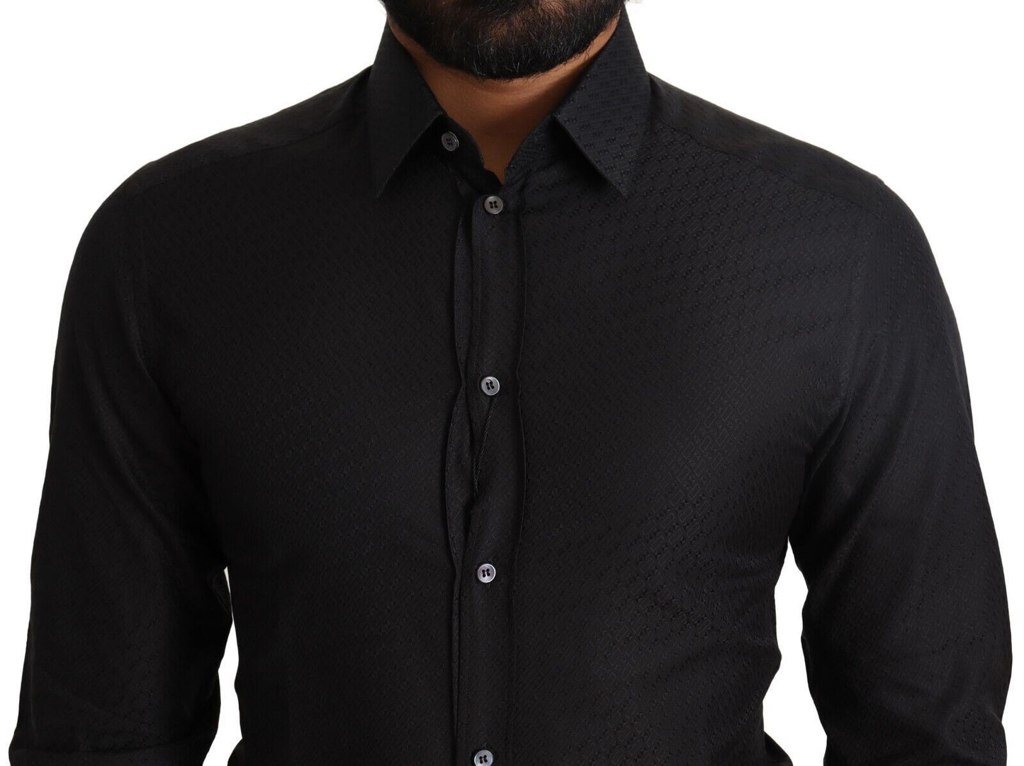 Dolce & Gabbana Camisa de vestir elegante de algodón negro dorado