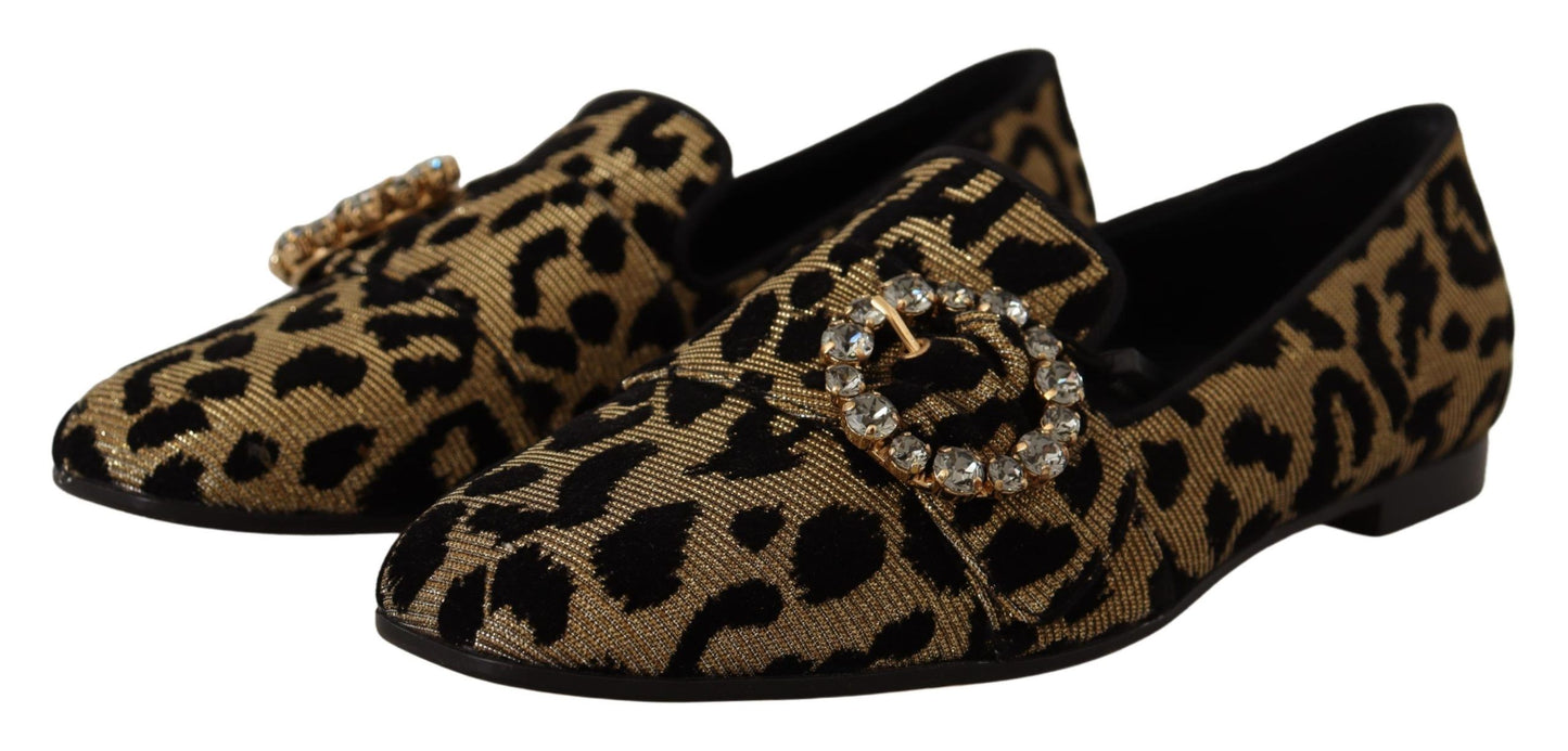 Dolce & Gabbana Elegantes mocasines con gemas de cristal y leopardo