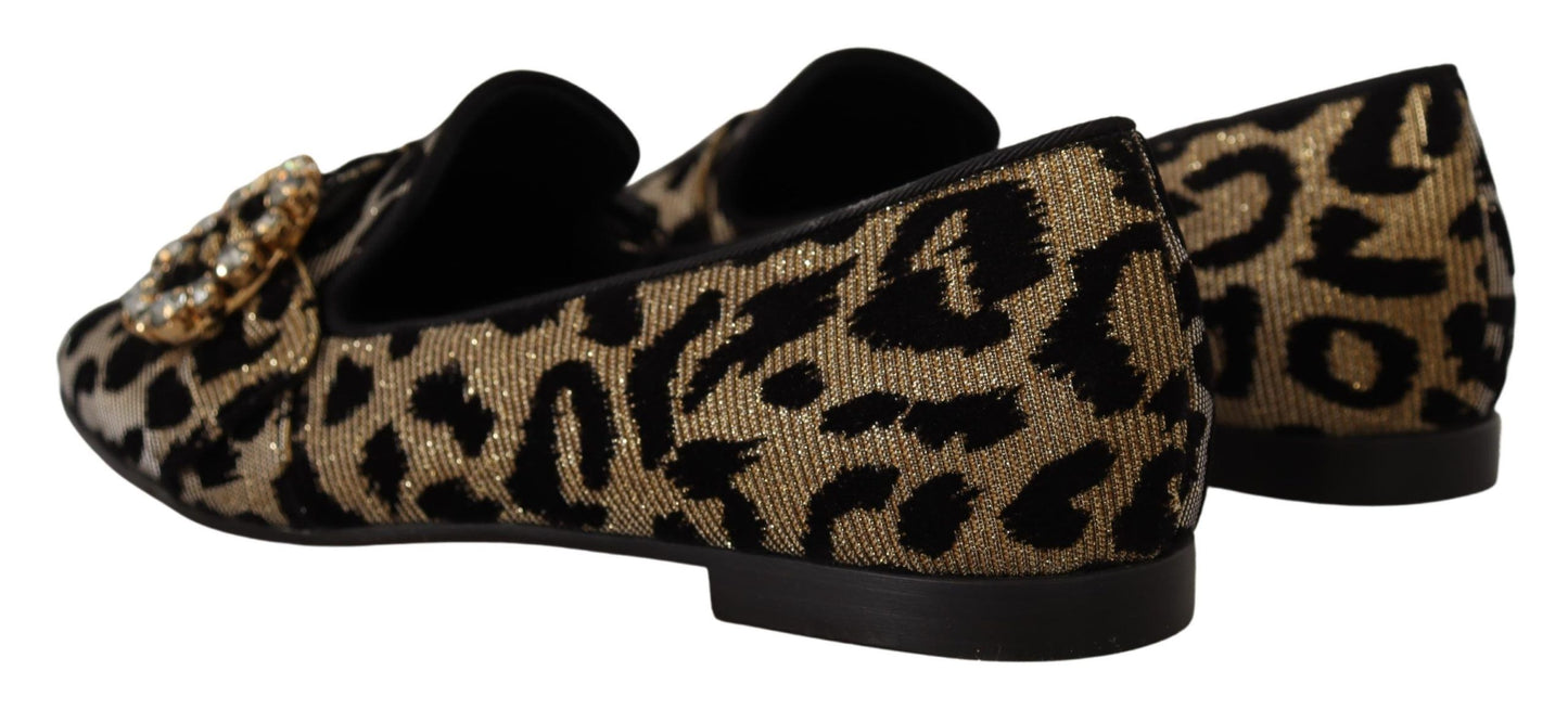 Dolce & Gabbana Elegantes mocasines con gemas de cristal y leopardo