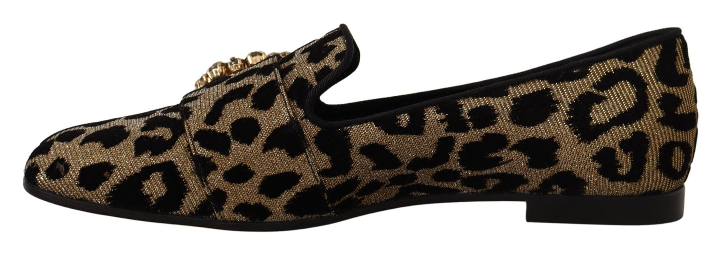 Dolce & Gabbana Elegantes mocasines con gemas de cristal y leopardo