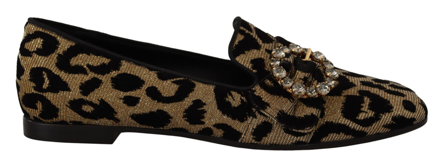 Dolce & Gabbana Elegantes mocasines con gemas de cristal y leopardo