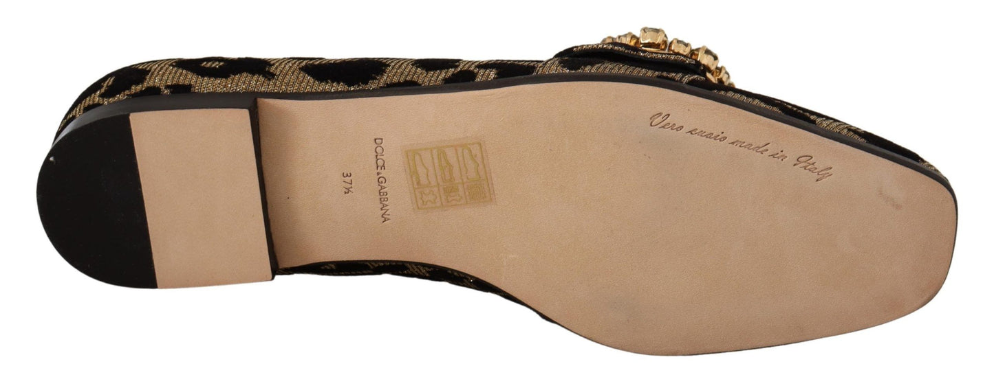 Dolce & Gabbana Elegantes mocasines con gemas de cristal y leopardo