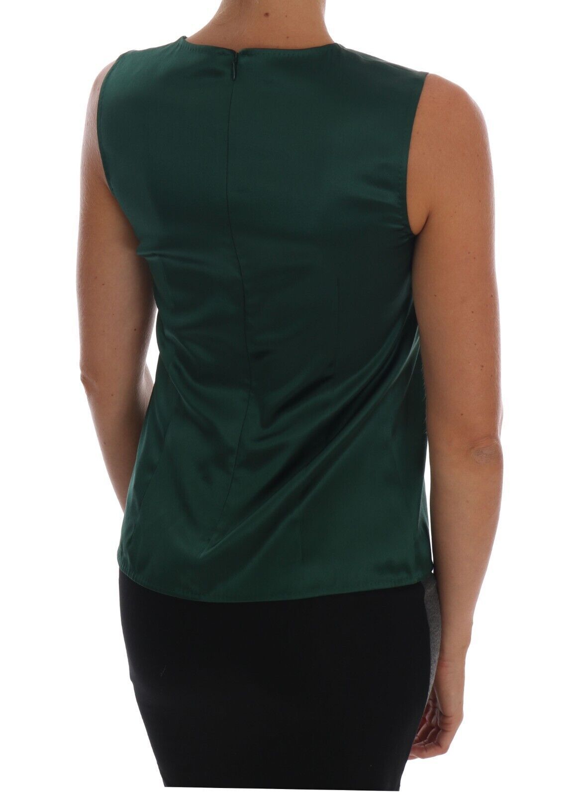 Dolce & Gabbana Top de seda sin mangas en verde oscuro