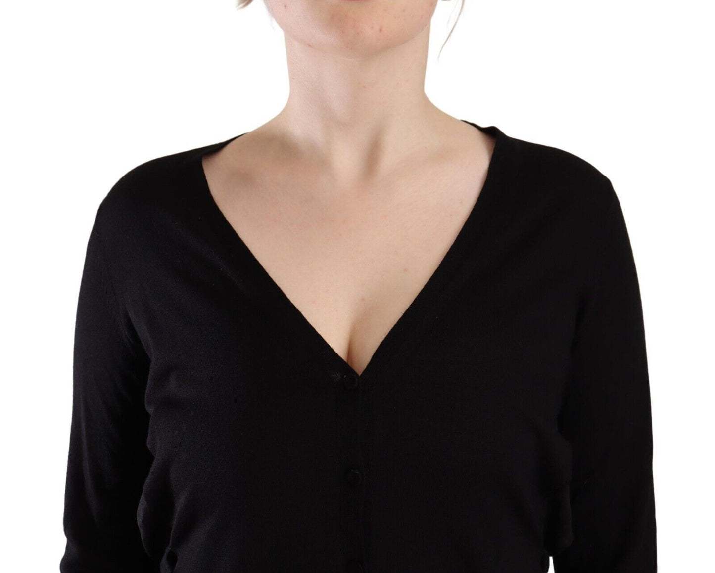Dolce & Gabbana Elegante jersey negro de lana con cuello en V