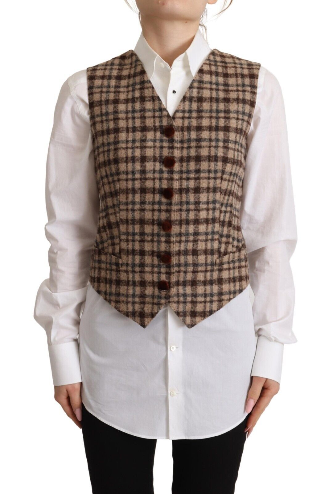 Dolce & Gabbana Elegante top sin mangas con cuello en V a cuadros