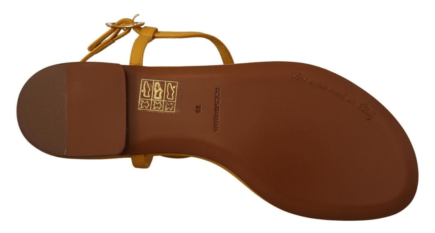 Dolce & Gabbana Sandalias planas con tira en T mostaza y adorno de corazón
