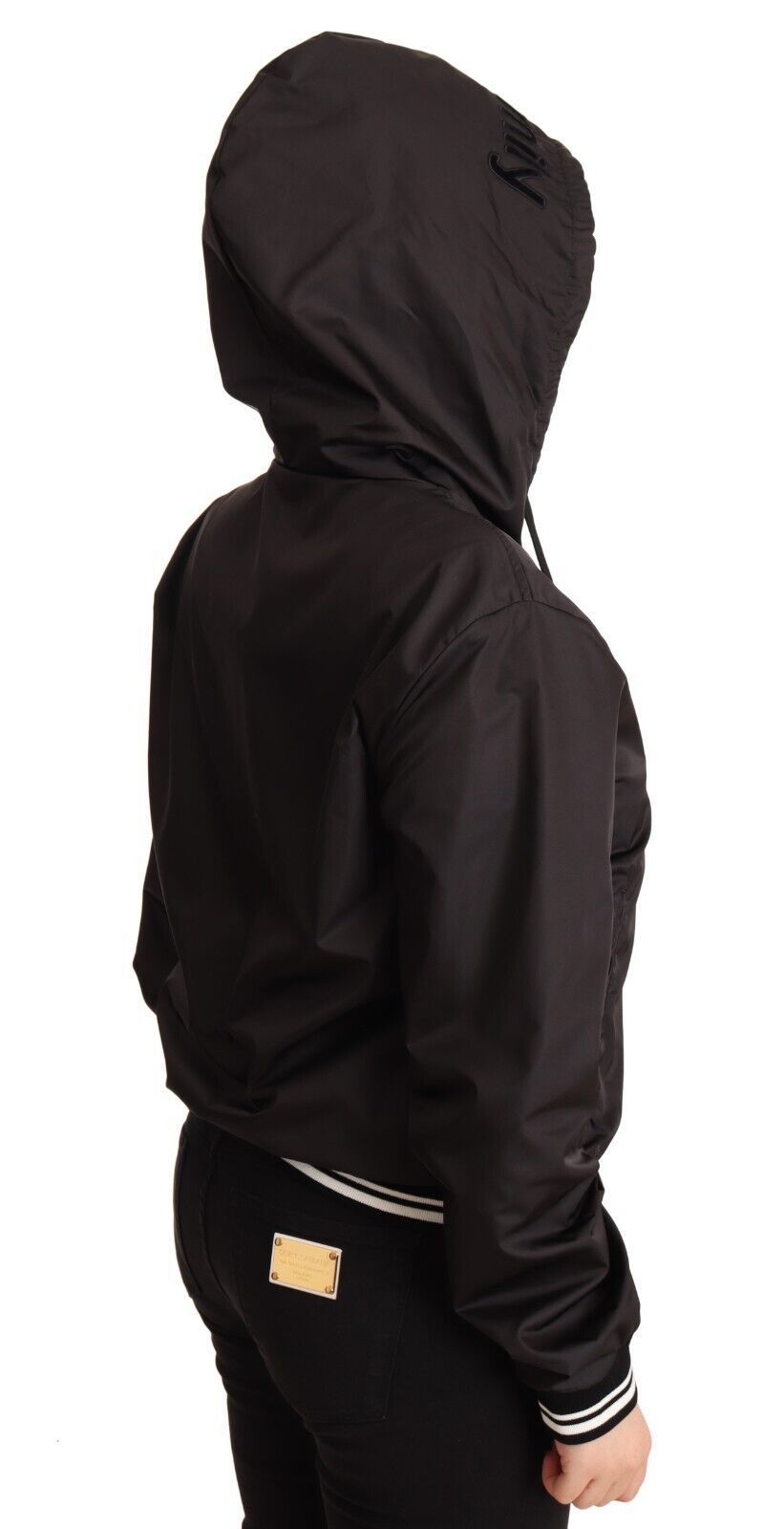 Dolce & Gabbana Elegante cazadora bomber negra con capucha