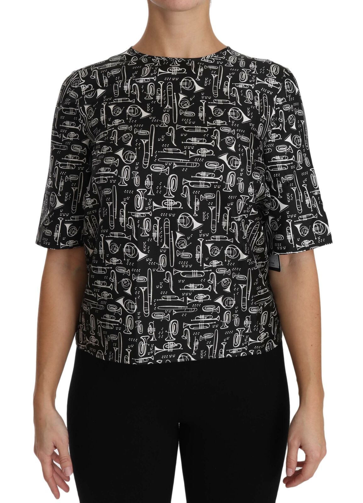Dolce & Gabbana Exquisita blusa de seda con estampado de trompeta