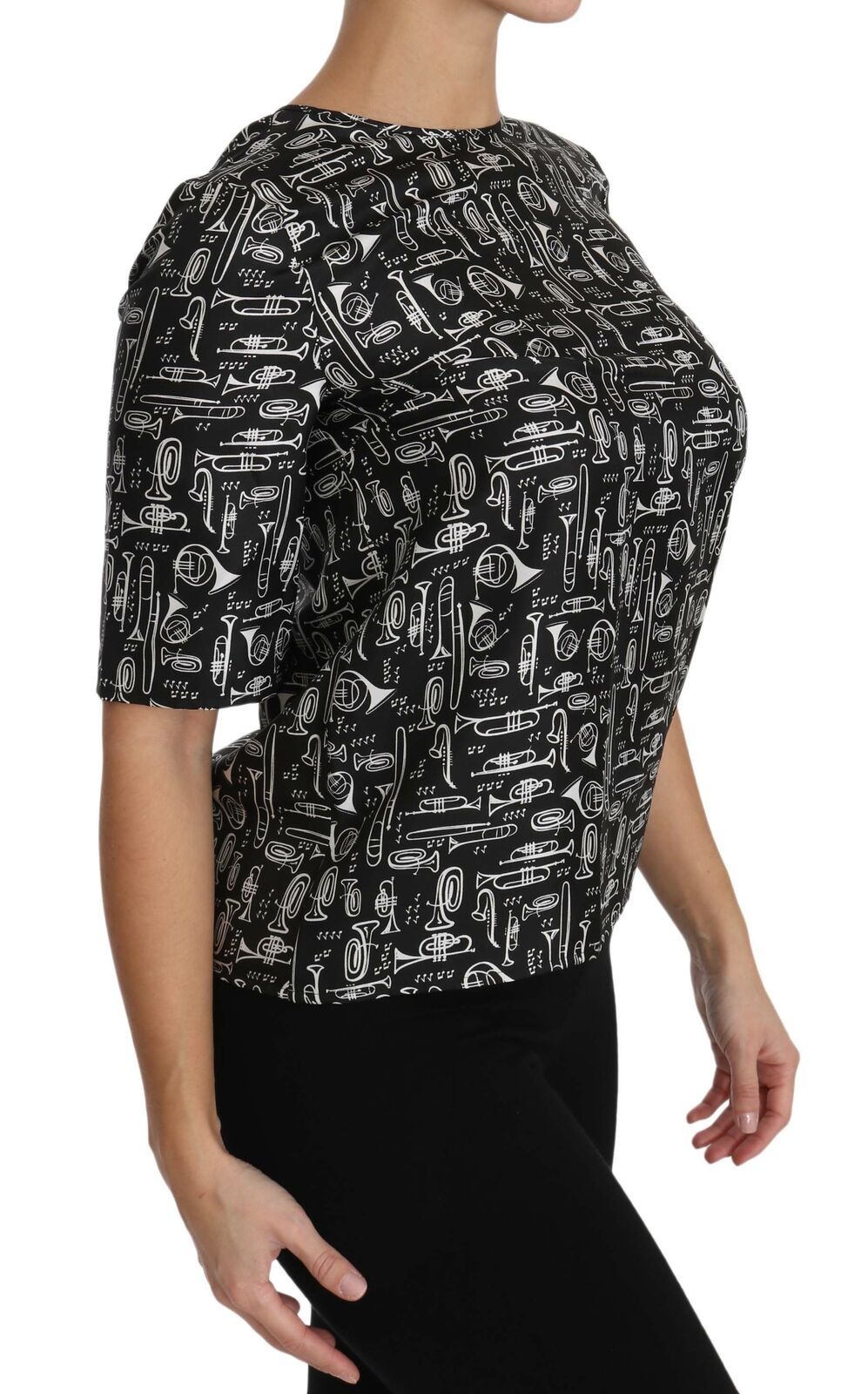 Dolce & Gabbana Exquisita blusa de seda con estampado de trompeta
