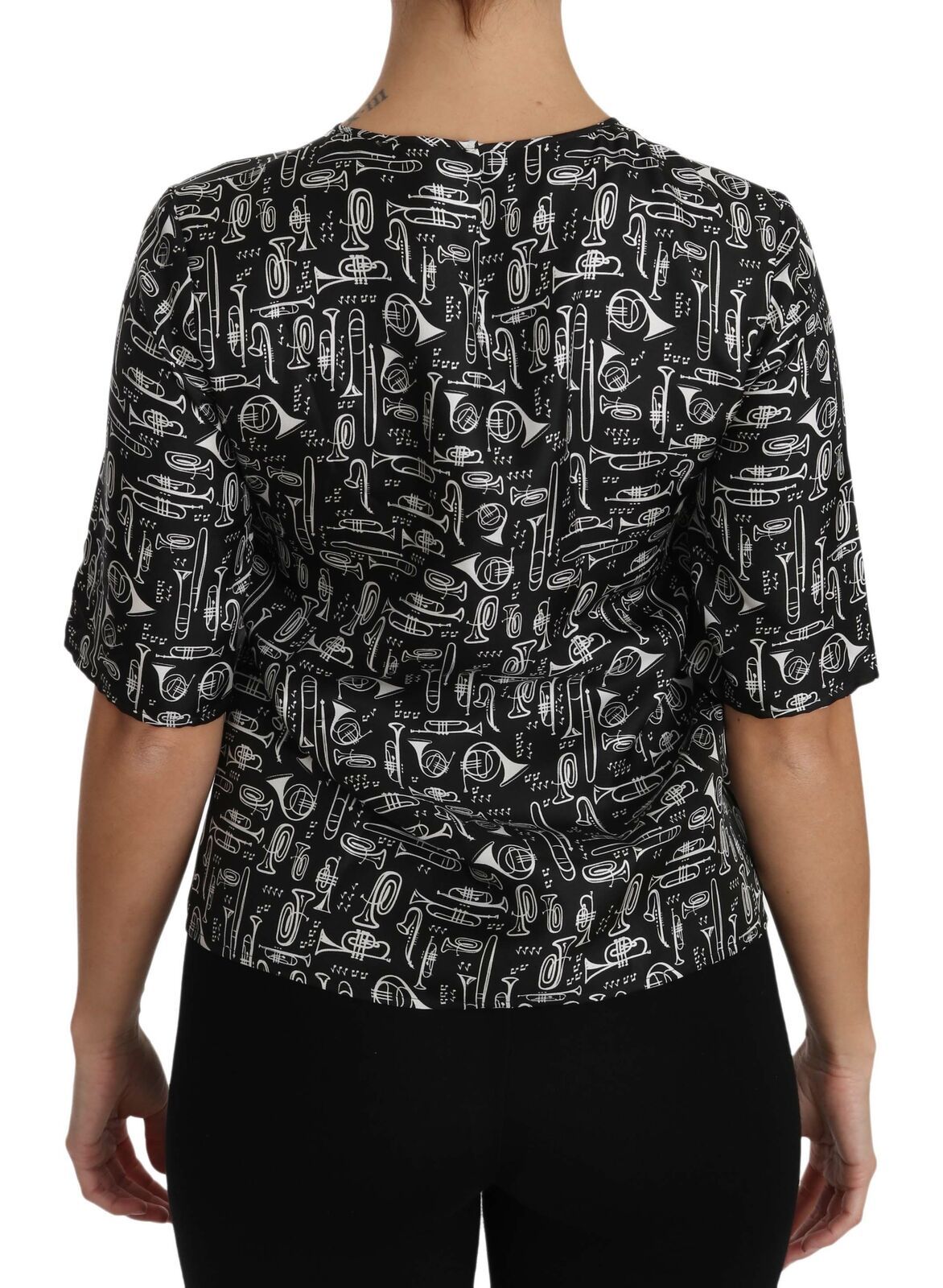 Dolce & Gabbana Exquisita blusa de seda con estampado de trompeta