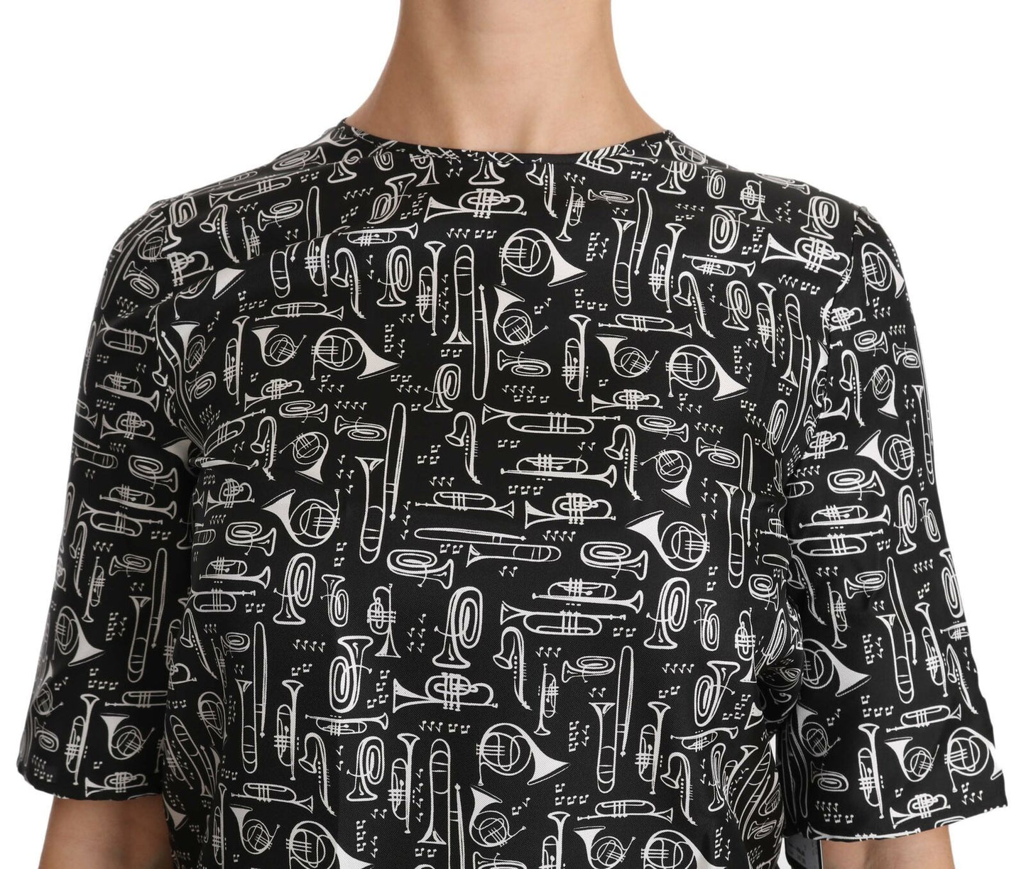 Dolce & Gabbana Exquisita blusa de seda con estampado de trompeta