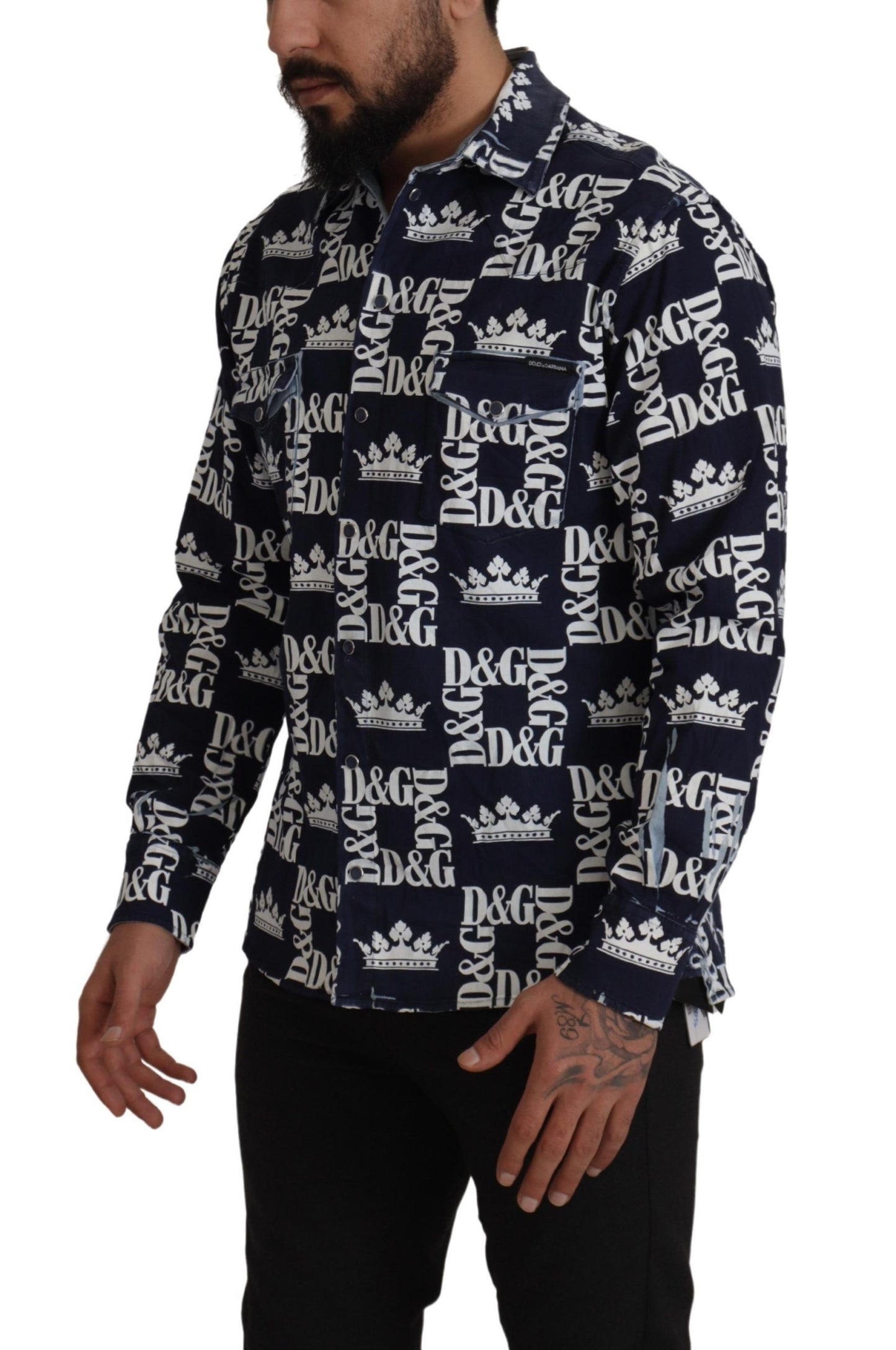 Dolce & Gabbana Camisa elegante con corona azul de corte slim