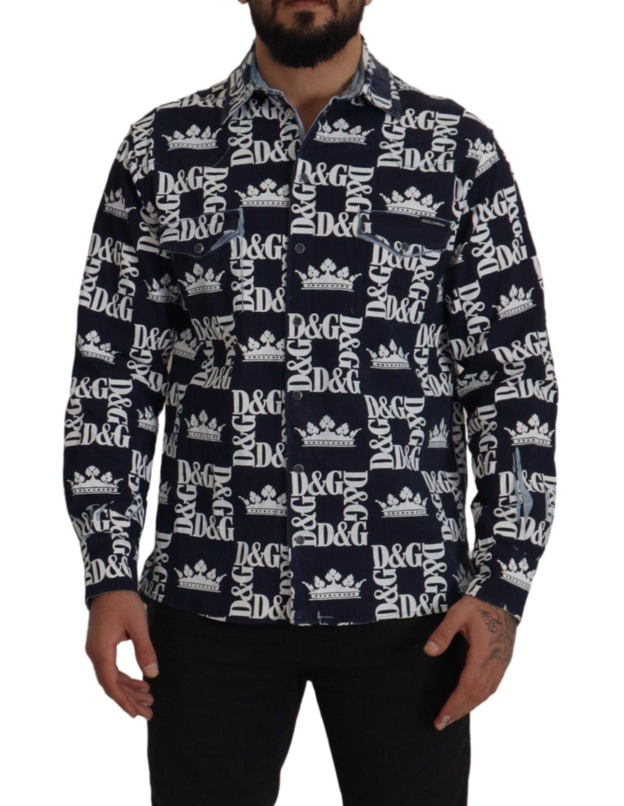 Dolce & Gabbana Camisa elegante con corona azul de corte slim