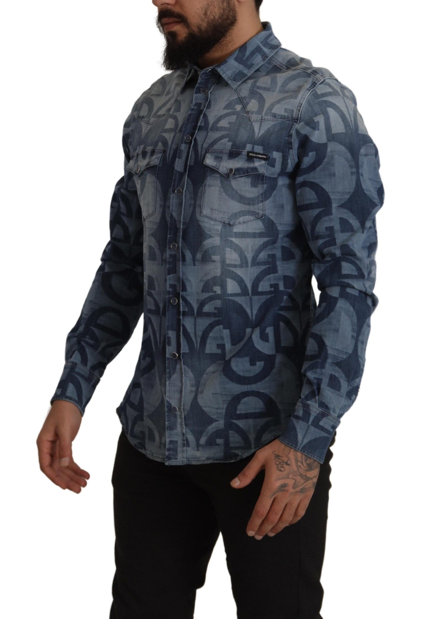 Dolce & Gabbana Camisa Hombre Elegante Slim Fit Casual Azul