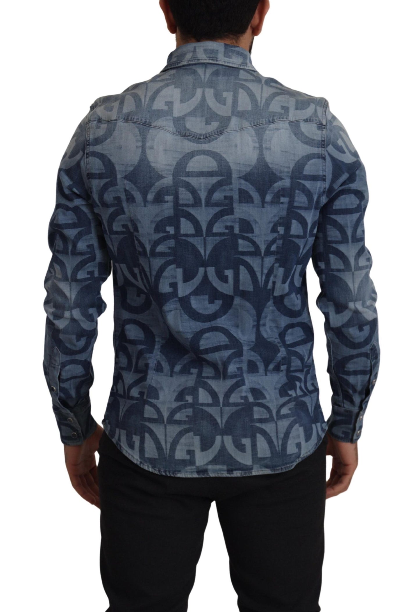 Dolce & Gabbana Camisa Hombre Elegante Slim Fit Casual Azul