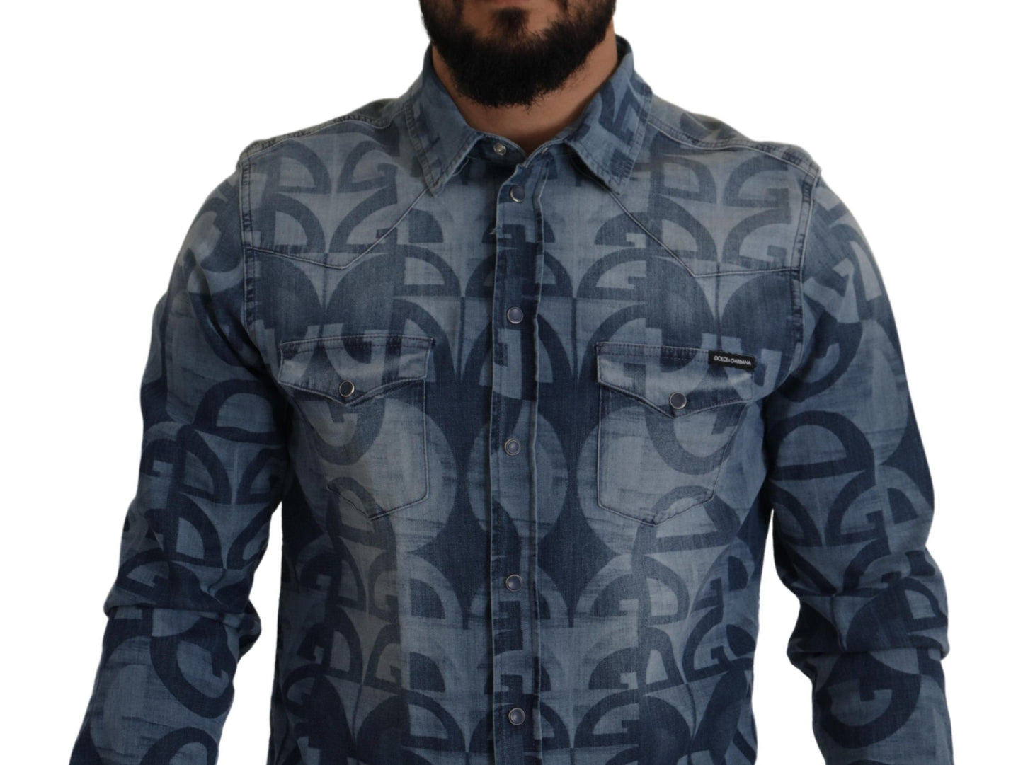 Dolce & Gabbana Camisa Hombre Elegante Slim Fit Casual Azul