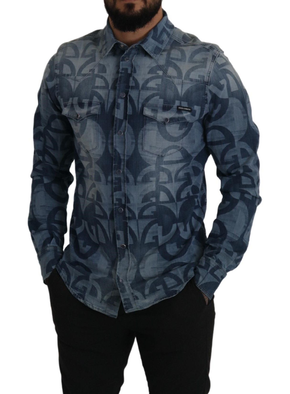 Dolce & Gabbana Camisa Hombre Elegante Slim Fit Casual Azul