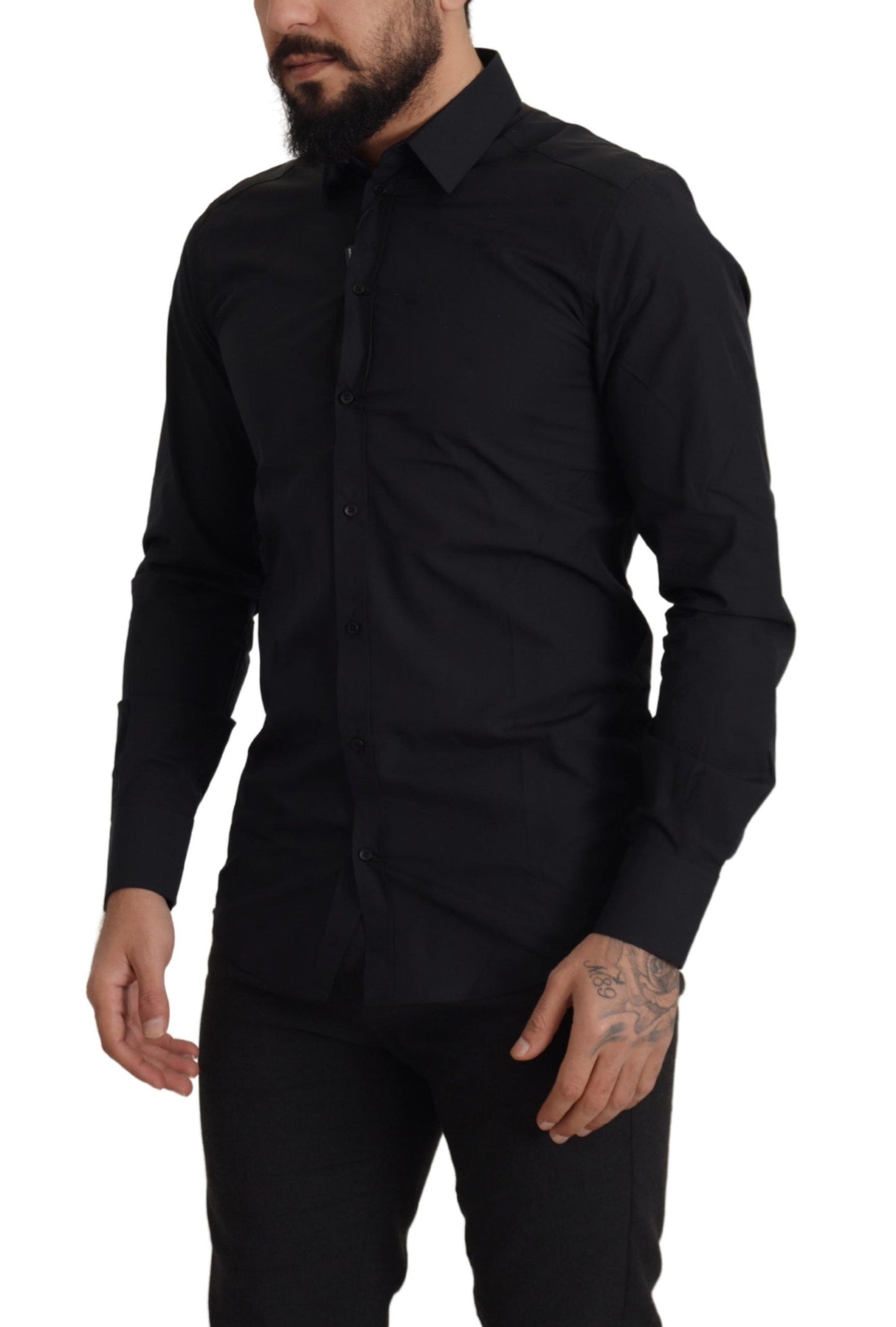 Dolce & Gabbana Camisa de vestir elegante de algodón negra de corte slim