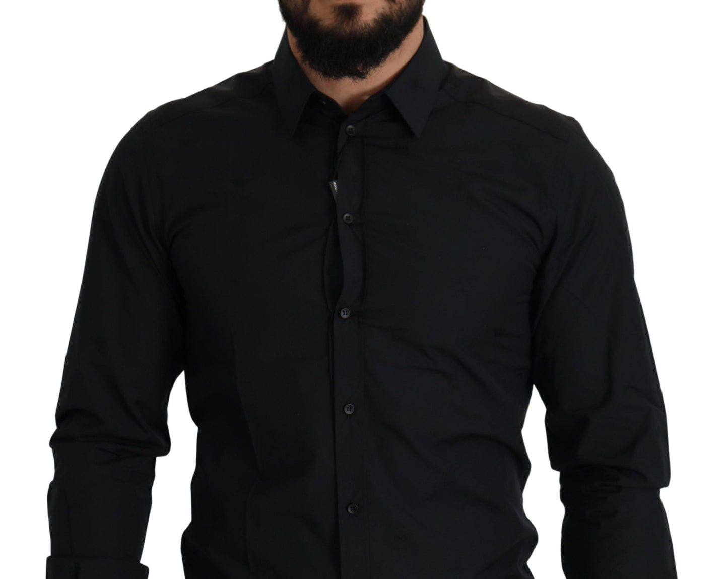 Dolce & Gabbana Camisa de vestir elegante de algodón negra de corte slim