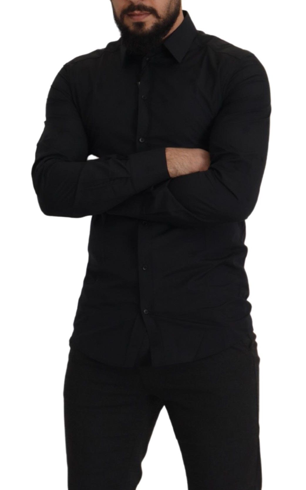 Dolce & Gabbana Camisa de vestir elegante de algodón negra de corte slim