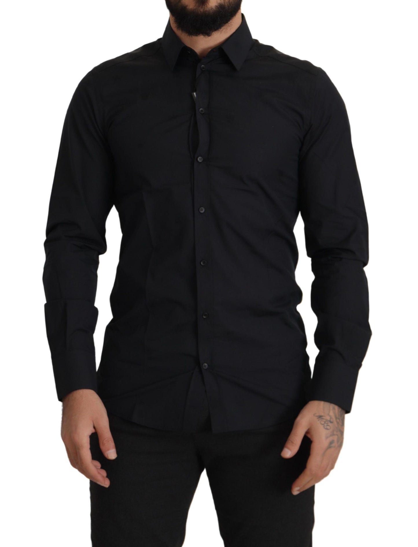 Dolce & Gabbana Camisa de vestir elegante de algodón negra de corte slim