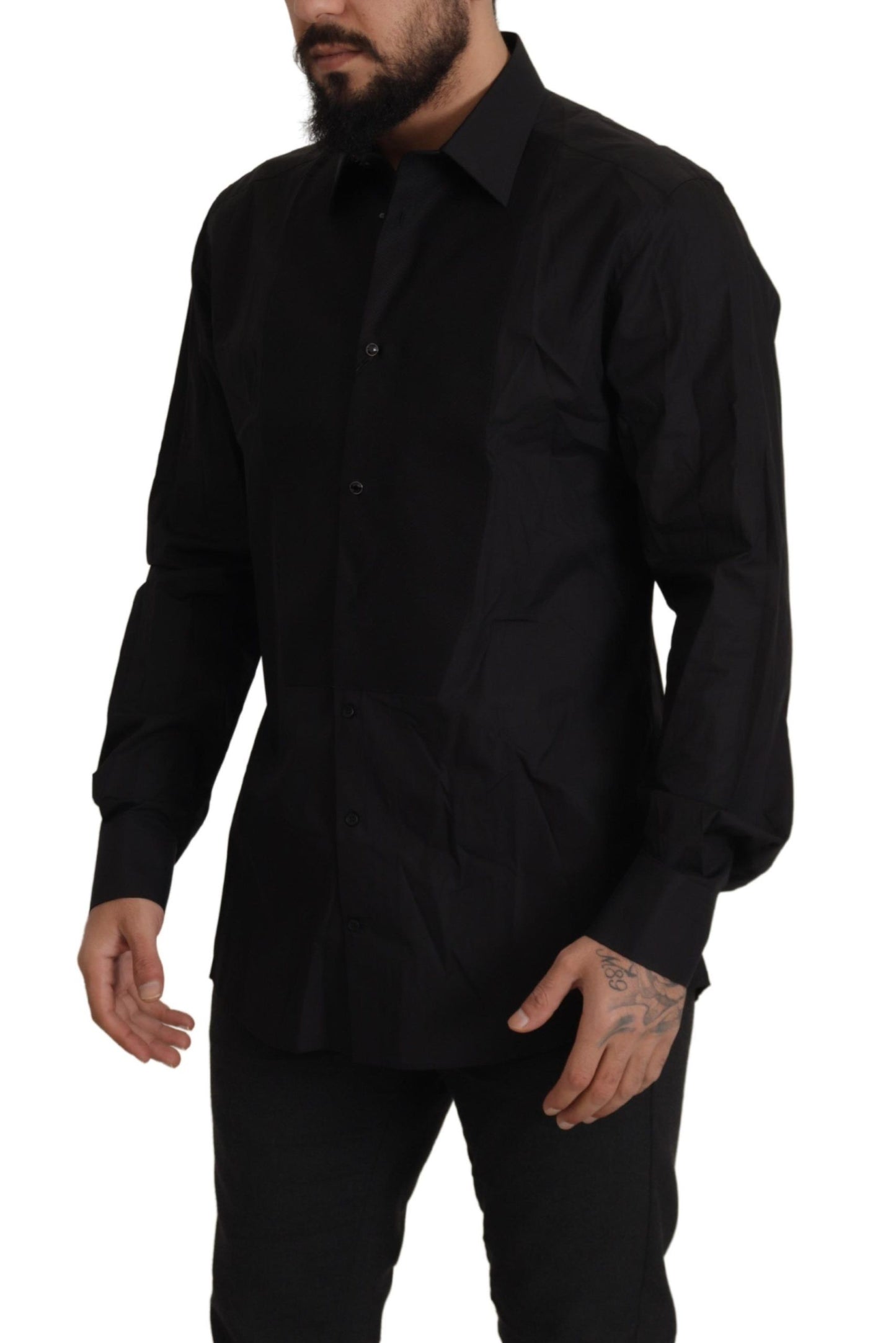 Dolce & Gabbana Elegante camisa de vestir de esmoquin negra - Corte slim