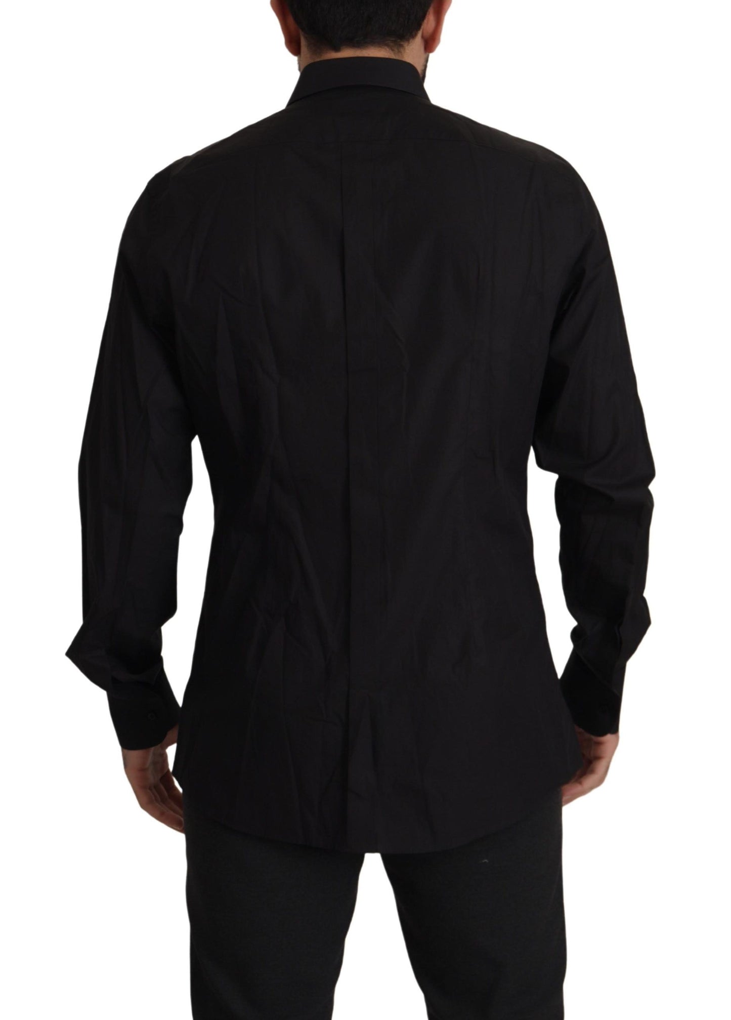 Dolce & Gabbana Elegante camisa de vestir de esmoquin negra - Corte slim