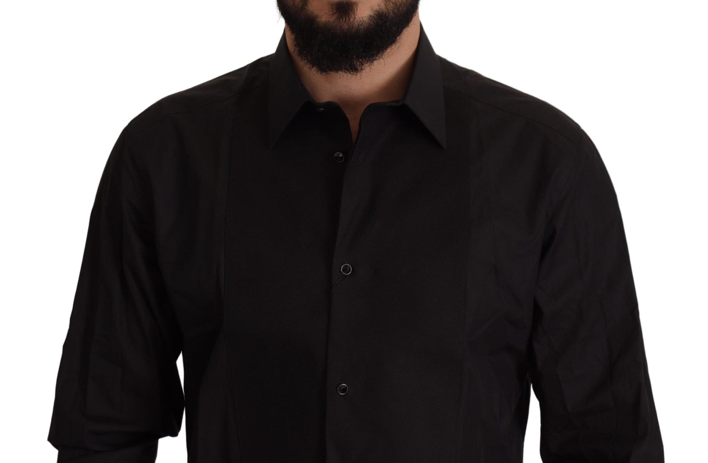 Dolce & Gabbana Elegante camisa de vestir de esmoquin negra - Corte slim