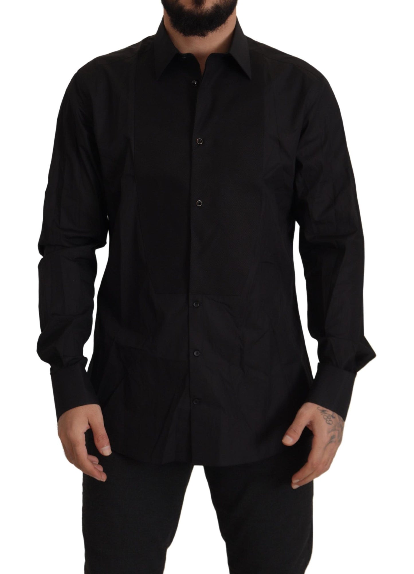 Dolce & Gabbana Elegante camisa de vestir de esmoquin negra - Corte slim