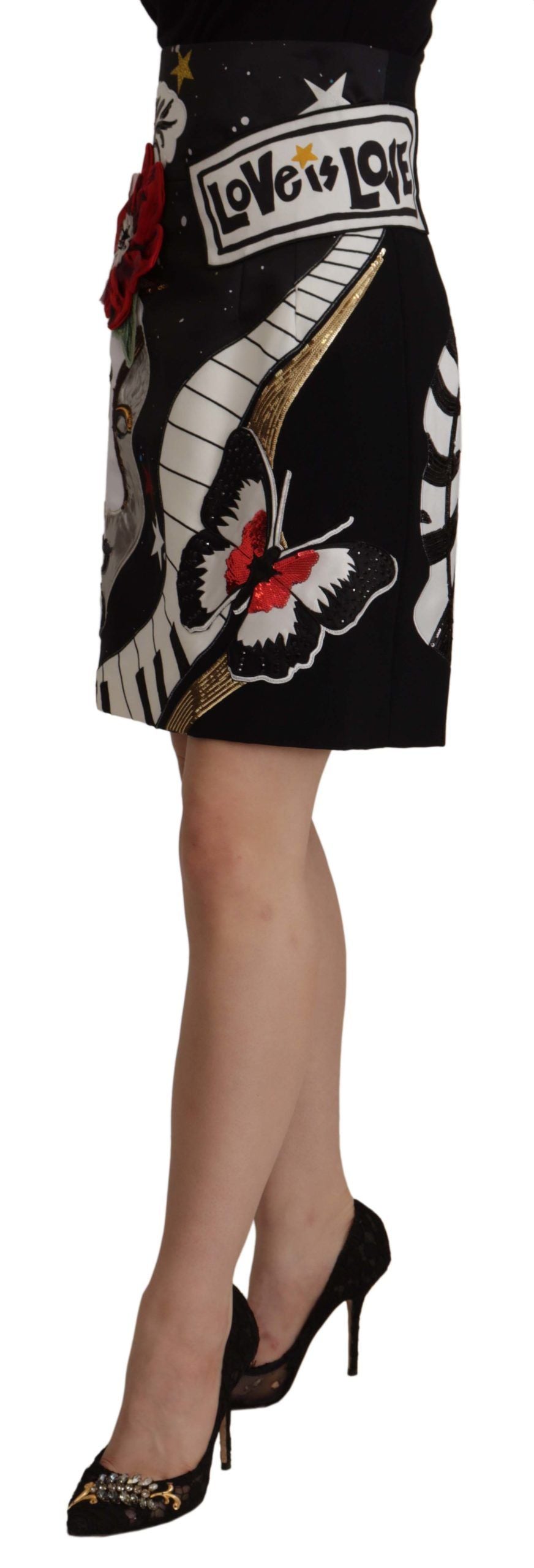 Dolce & Gabbana Falda negra adornada acampanada de cintura alta