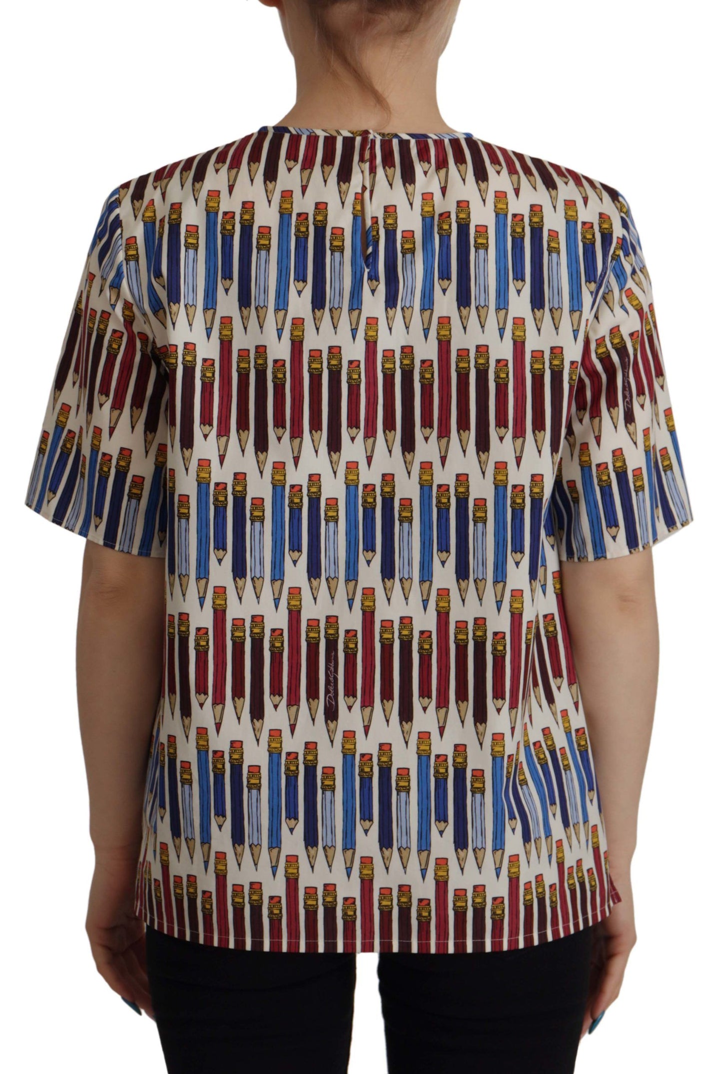 Dolce & Gabbana Blusa de manga corta con estampado de lápiz blanco Chic