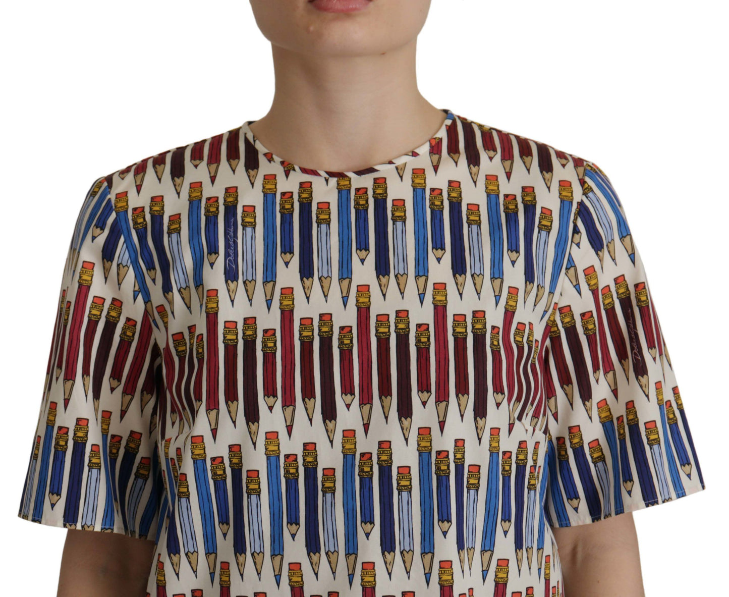 Dolce & Gabbana Blusa de manga corta con estampado de lápiz blanco Chic