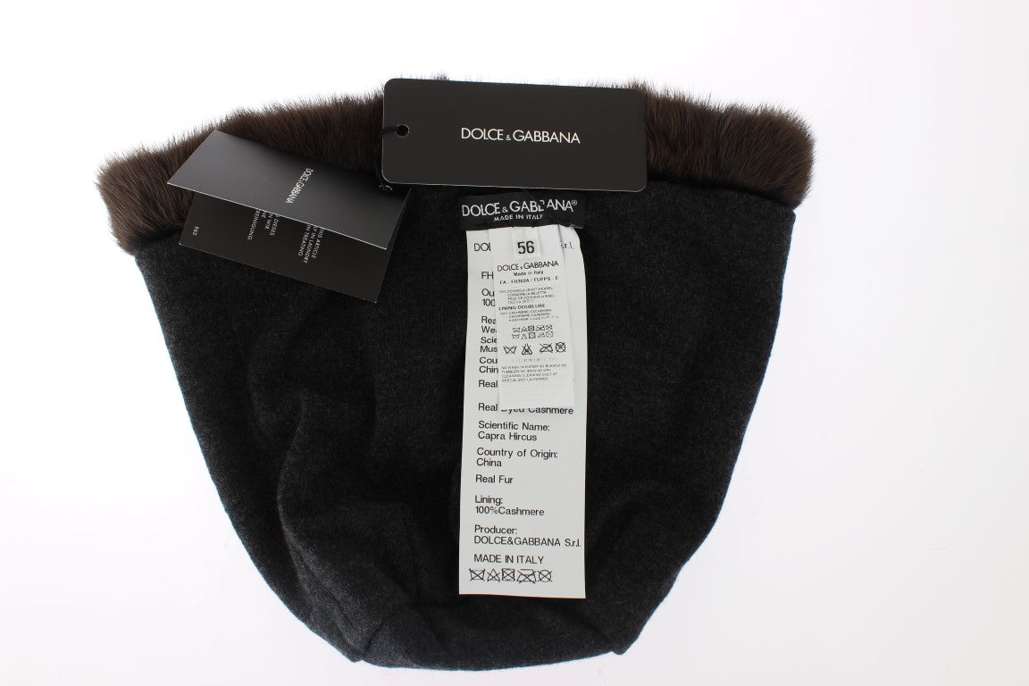Dolce & Gabbana Lujoso gorro de piel de comadreja marrón