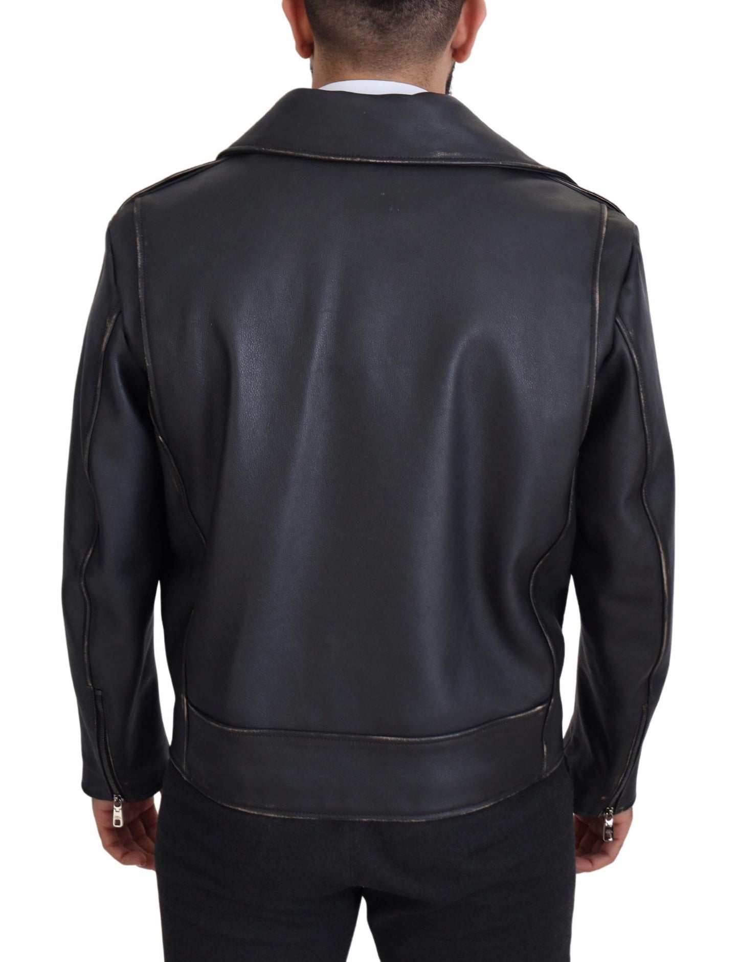 Dolce & Gabbana Elegante chaqueta motera de cuero negra