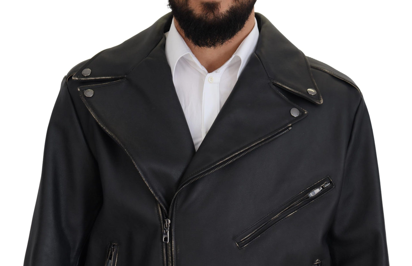 Dolce & Gabbana Elegante chaqueta motera de cuero negra