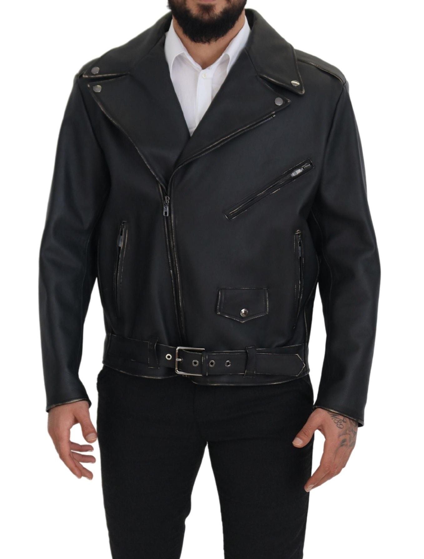 Dolce & Gabbana Elegante chaqueta motera de cuero negra