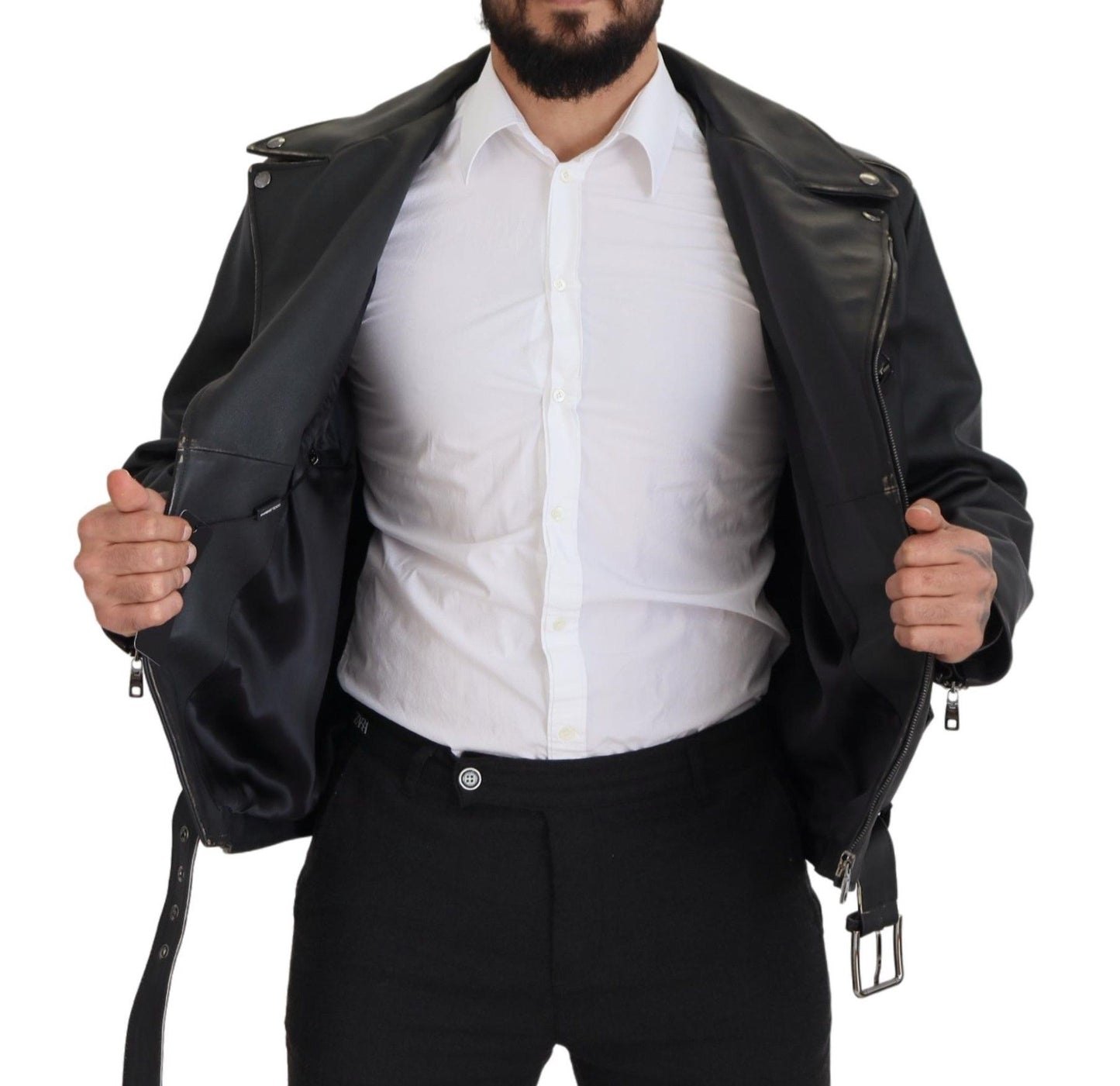 Dolce & Gabbana Elegante chaqueta motera de cuero negra