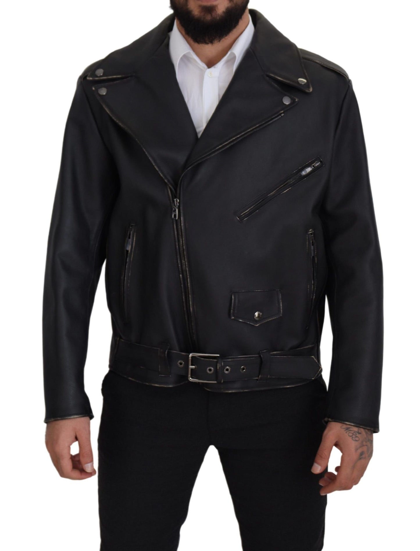 Dolce & Gabbana Elegante chaqueta motera de cuero negra