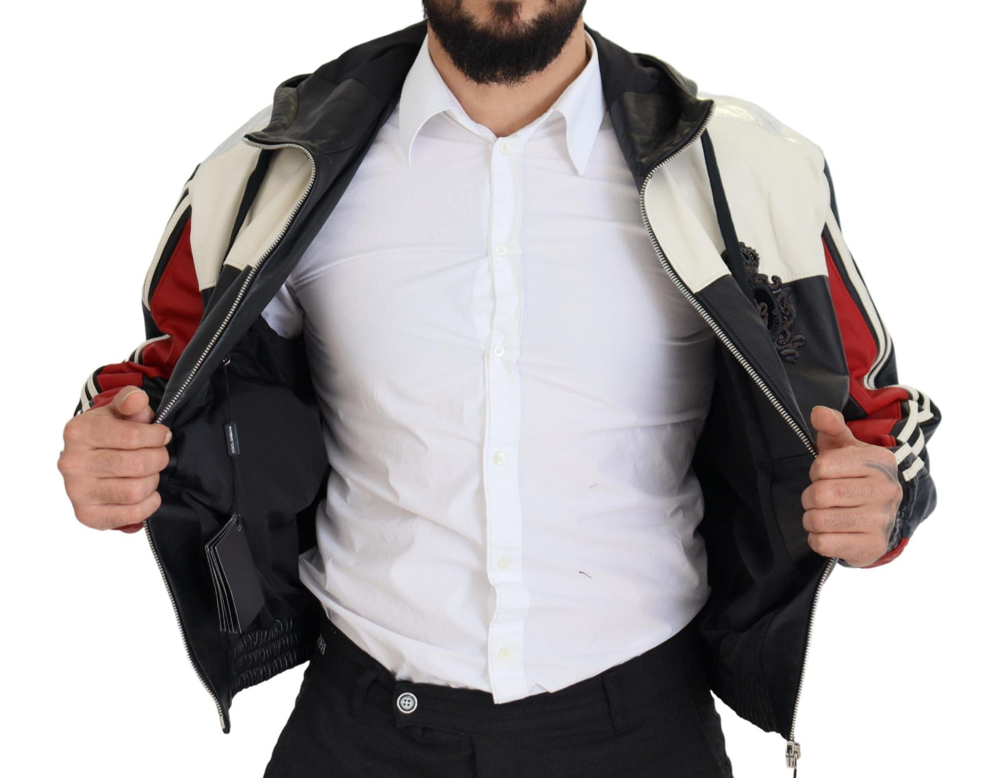 Dolce & Gabbana Chaqueta bomber con capucha de cuero negra Elite