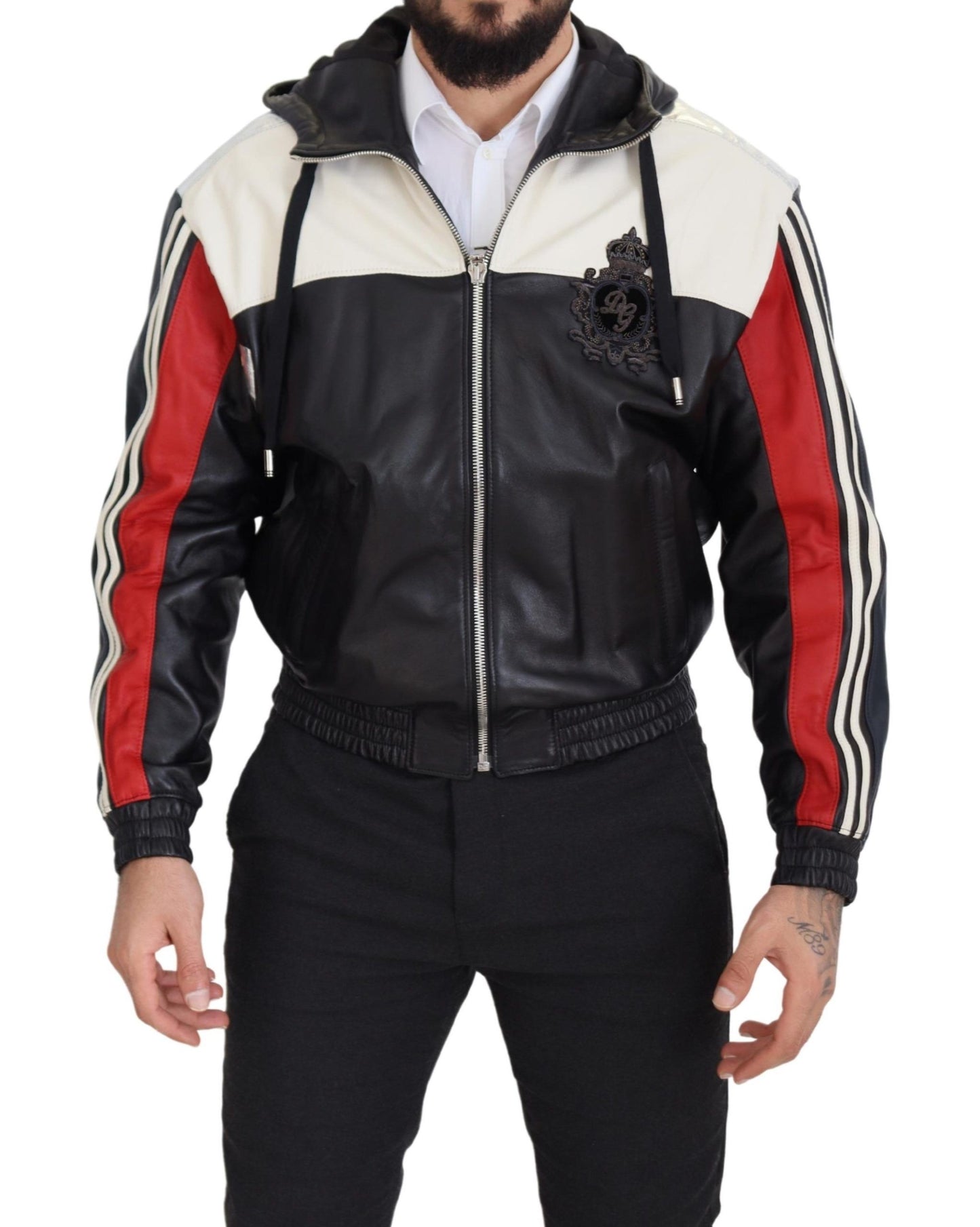 Dolce & Gabbana Chaqueta bomber con capucha de cuero negra Elite